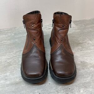 Men's Brown Two-Tone Leather Zip Ankle Boots
